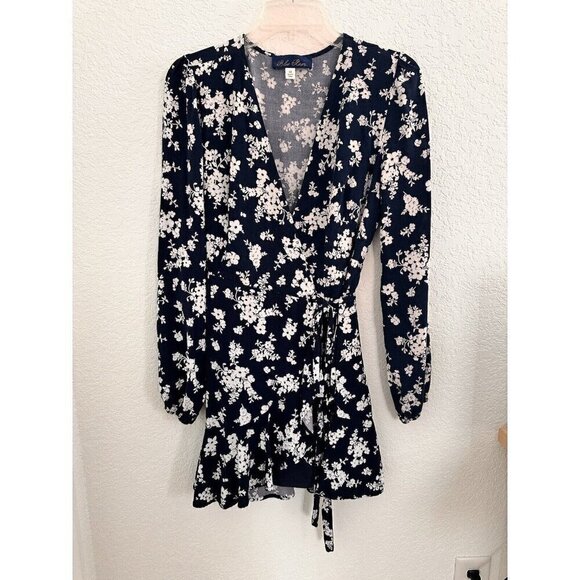 Blue Rain Navy and White Floral Mini‎ Wrap Dress. Romantic, Vacation, Holiday. M - Picture 1 of 8